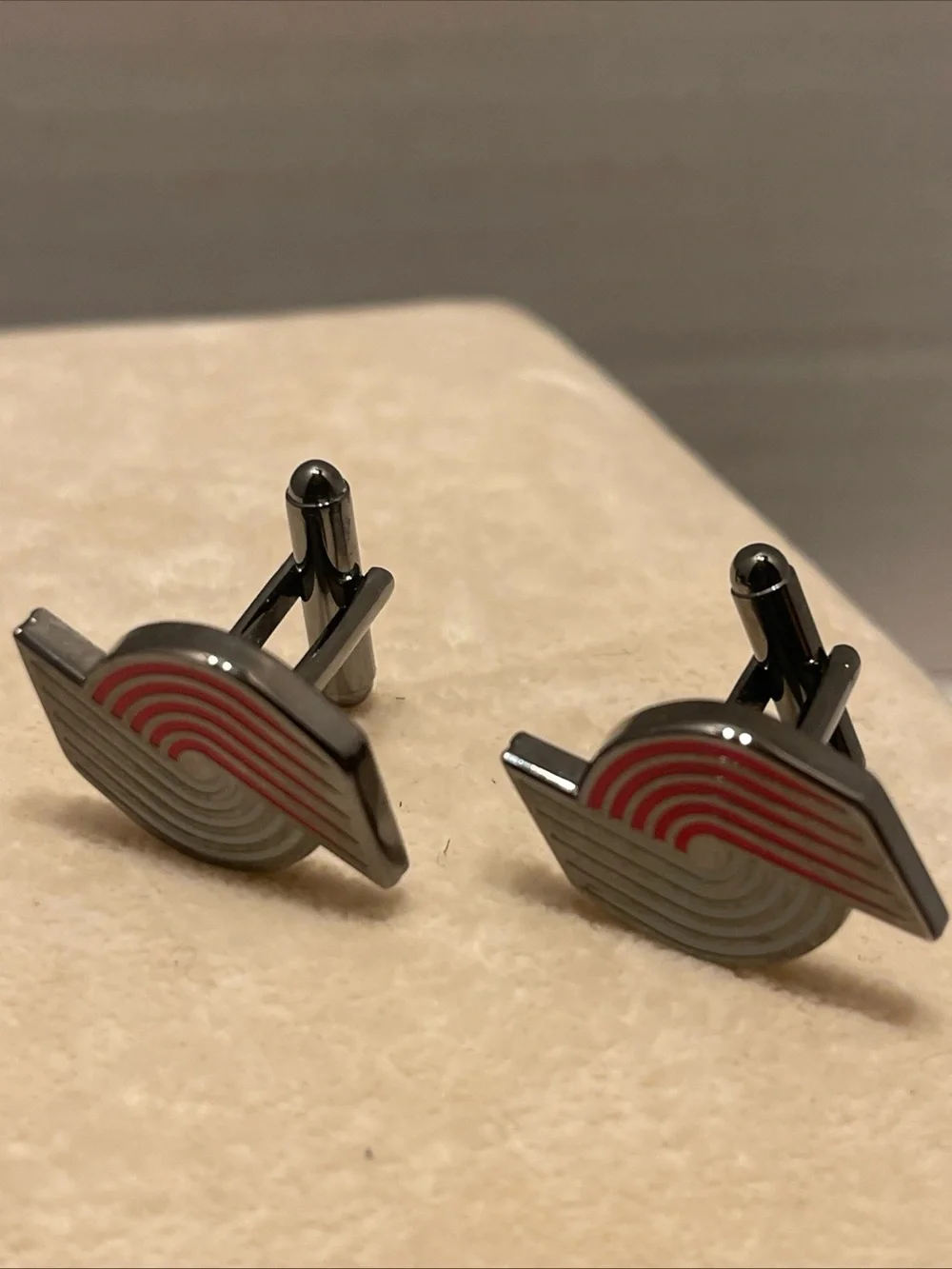 Portland Trail Blazer Men's Silver Tone Cufflinks with Red Accent